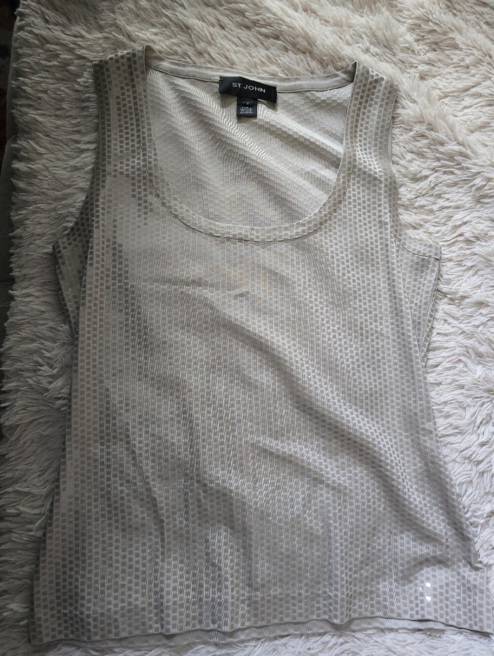 St. John Silk Sequin Shimmer Tank Beige